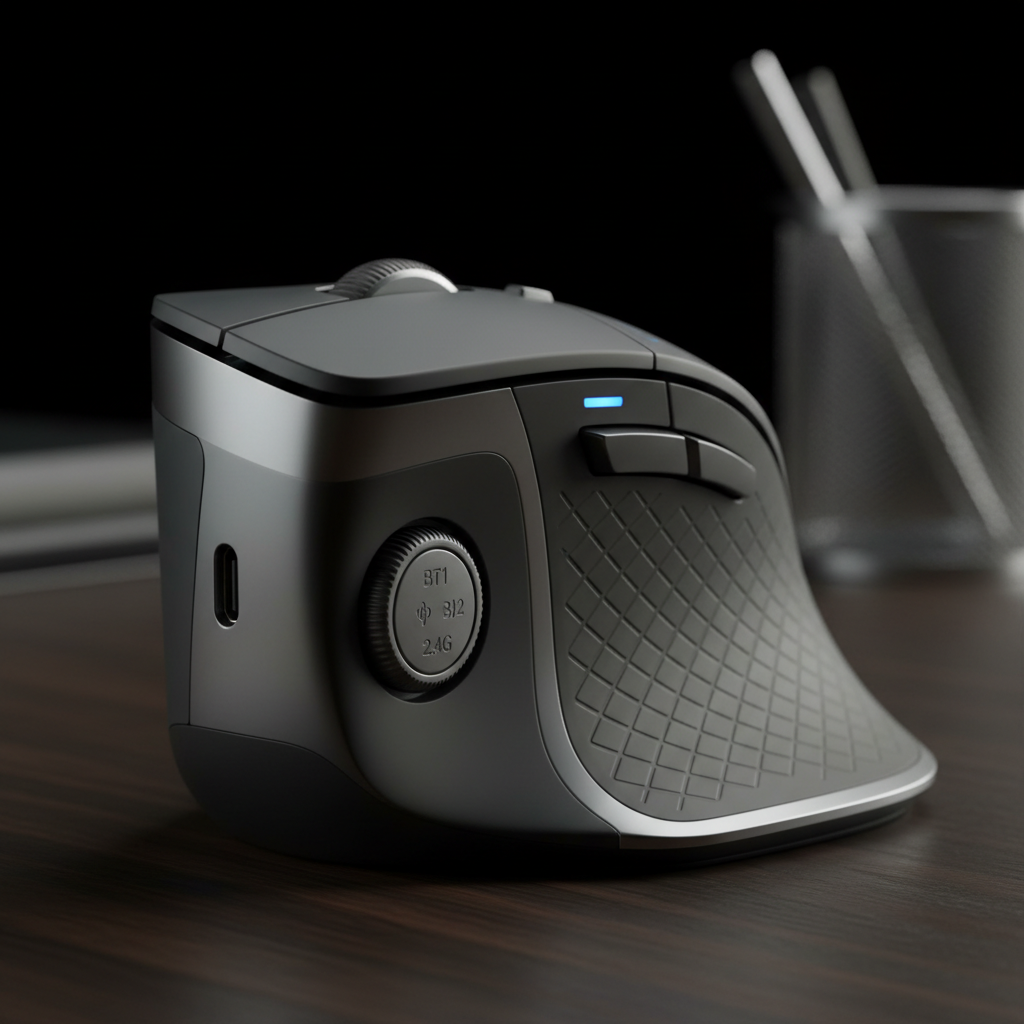 Bluetooth Vertical Mouse Three-Mode — Button & Port Detail