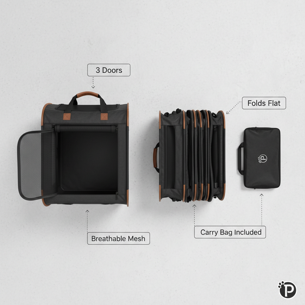 Foldable Portable Dog Cage — Feature Flat Lay