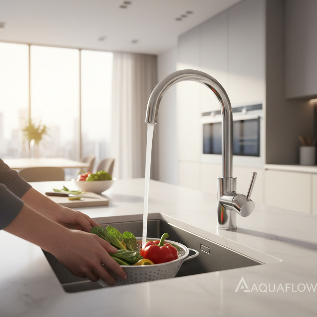 Touchless Smart Kitchen Faucet — Hands-Free Lifestyle Shot
