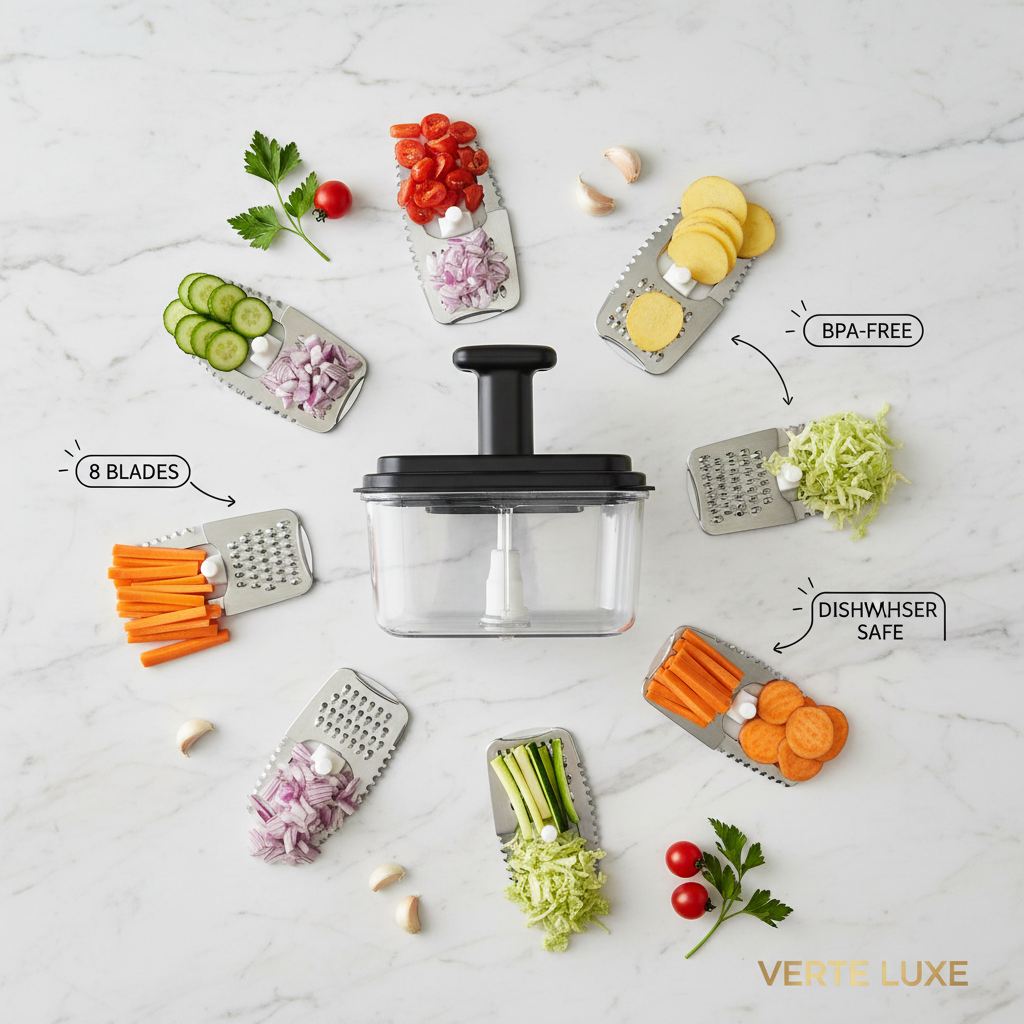 8-in-1 Vegetable Chopper — All Blades Feature Flat Lay
