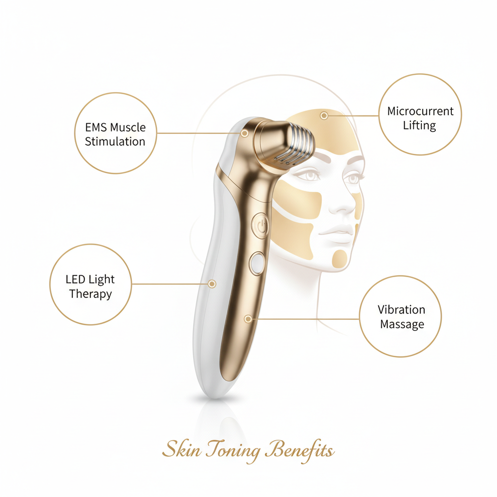 EMS Facial Beauty Tool — Feature Infographic