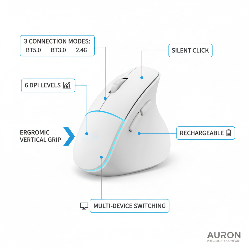 Bluetooth Vertical Mouse Three-Mode — Feature Infographic