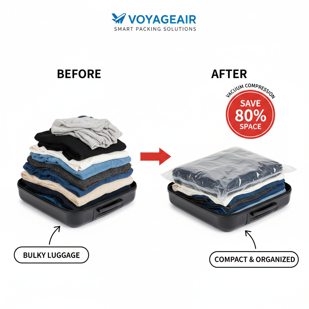 Vacuum Compression Packing Bags — Before & After Space Saving
