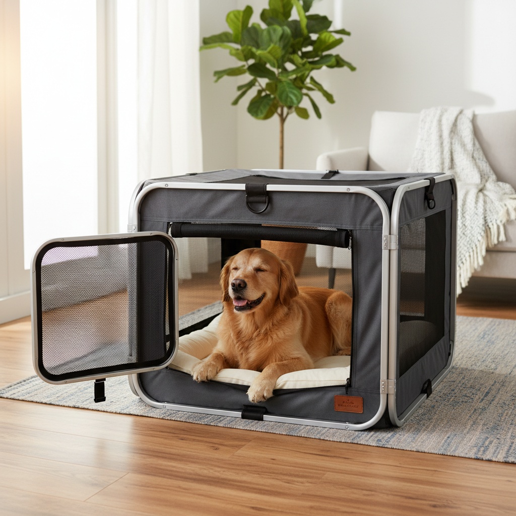 Foldable Portable Dog Cage — Dog Lifestyle Shot