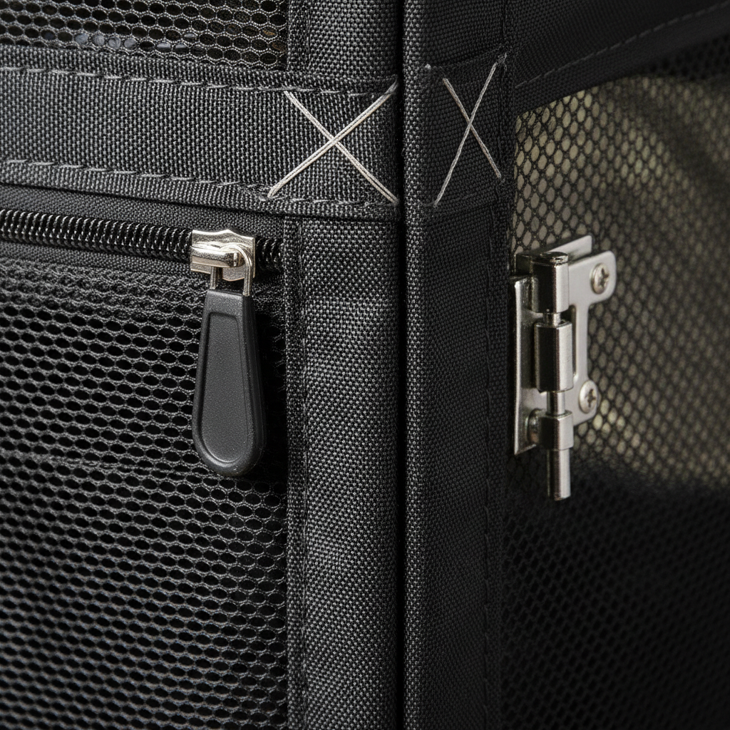 Foldable Portable Dog Cage — Mesh & Zipper Detail