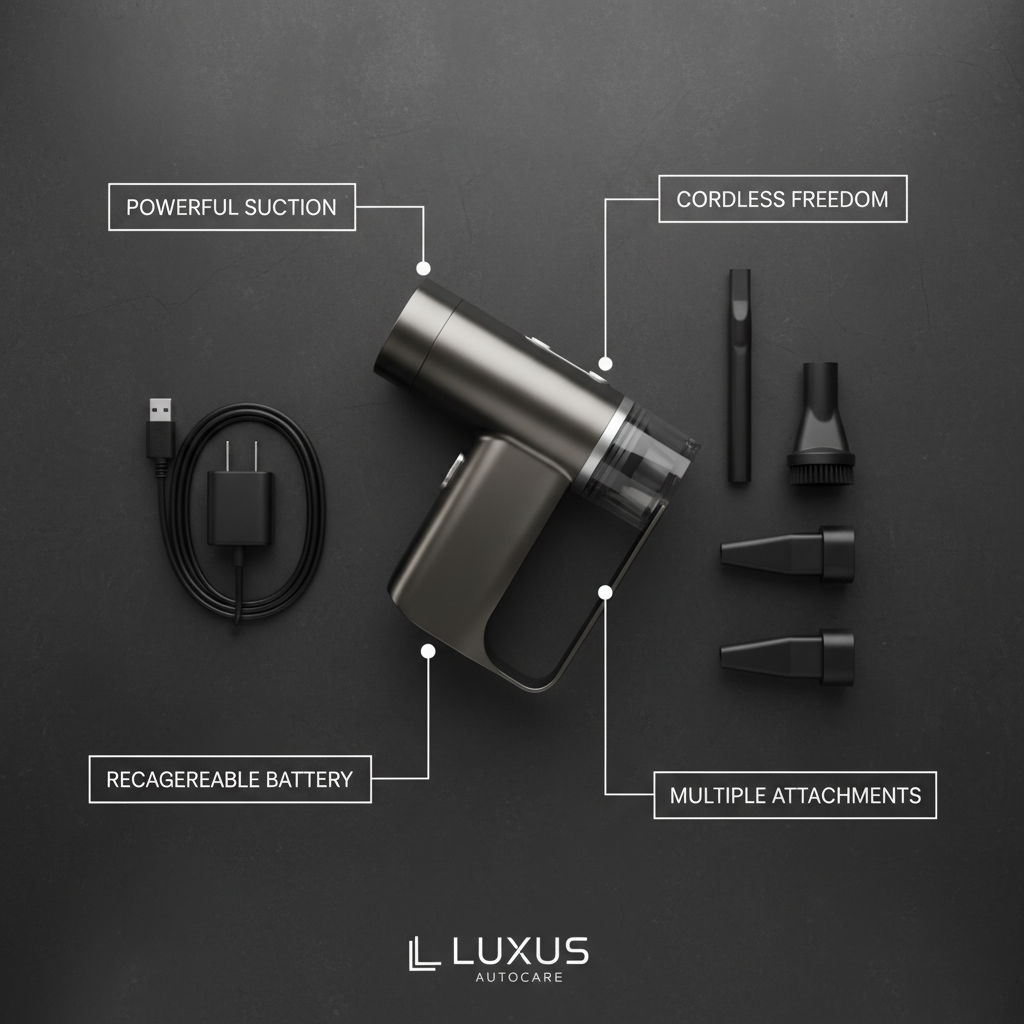 Cordless Car Vacuum — Attachments Feature Flat Lay