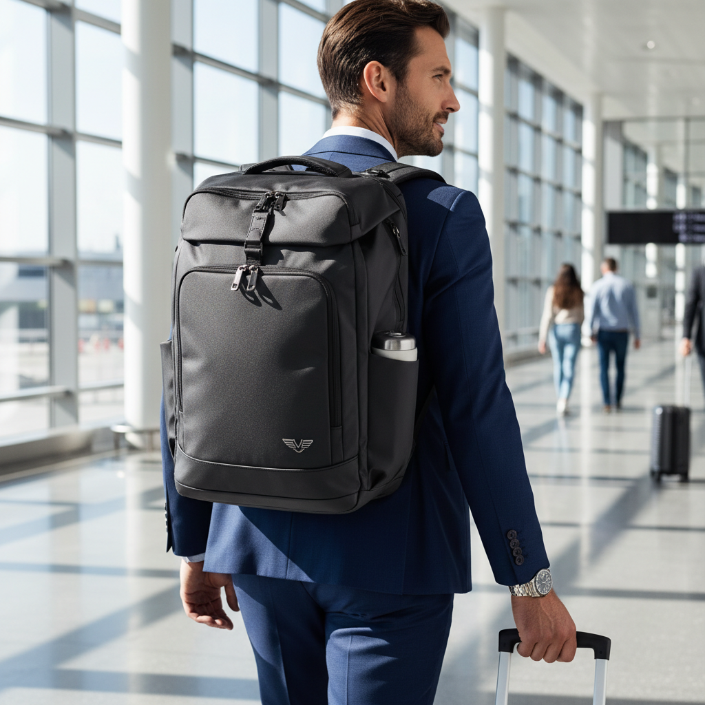 Large Capacity Travel & Business Backpack — Airport Lifestyle Shot