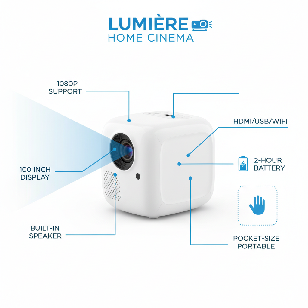 Mini Portable Pocket Projector — Feature Infographic