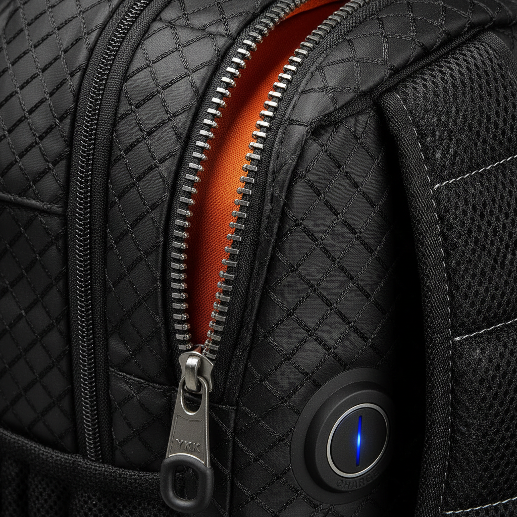 Large Capacity Travel & Business Backpack — Fabric & Zipper Detail