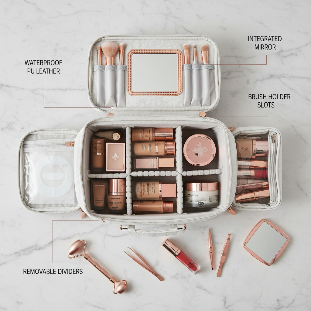 Large Capacity Travel Makeup Bag — Interior Feature Flat Lay