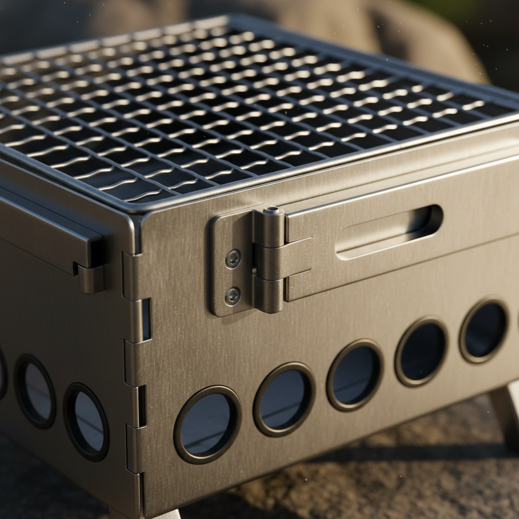 Portable Foldable BBQ Grill — Steel & Hinge Detail