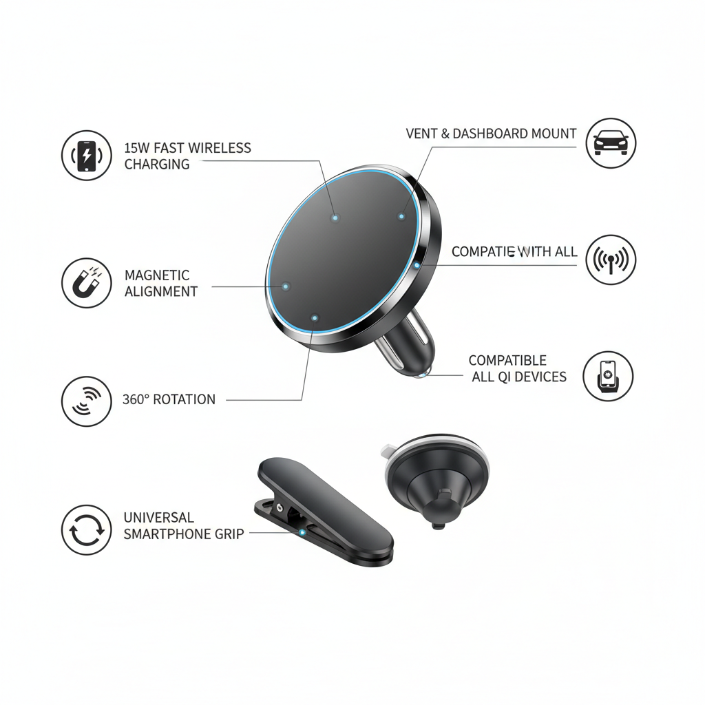 Magnetic Wireless Car Charger — Feature Infographic