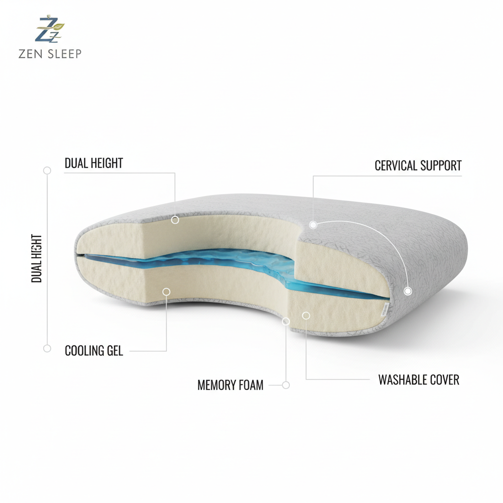 Cooling Memory Foam Neck Pillow — Feature Infographic