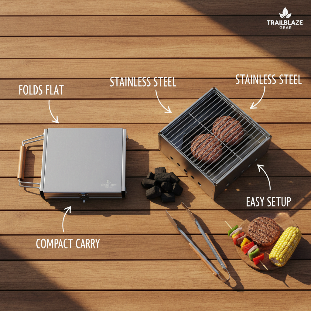 Portable Foldable BBQ Grill — Feature Flat Lay