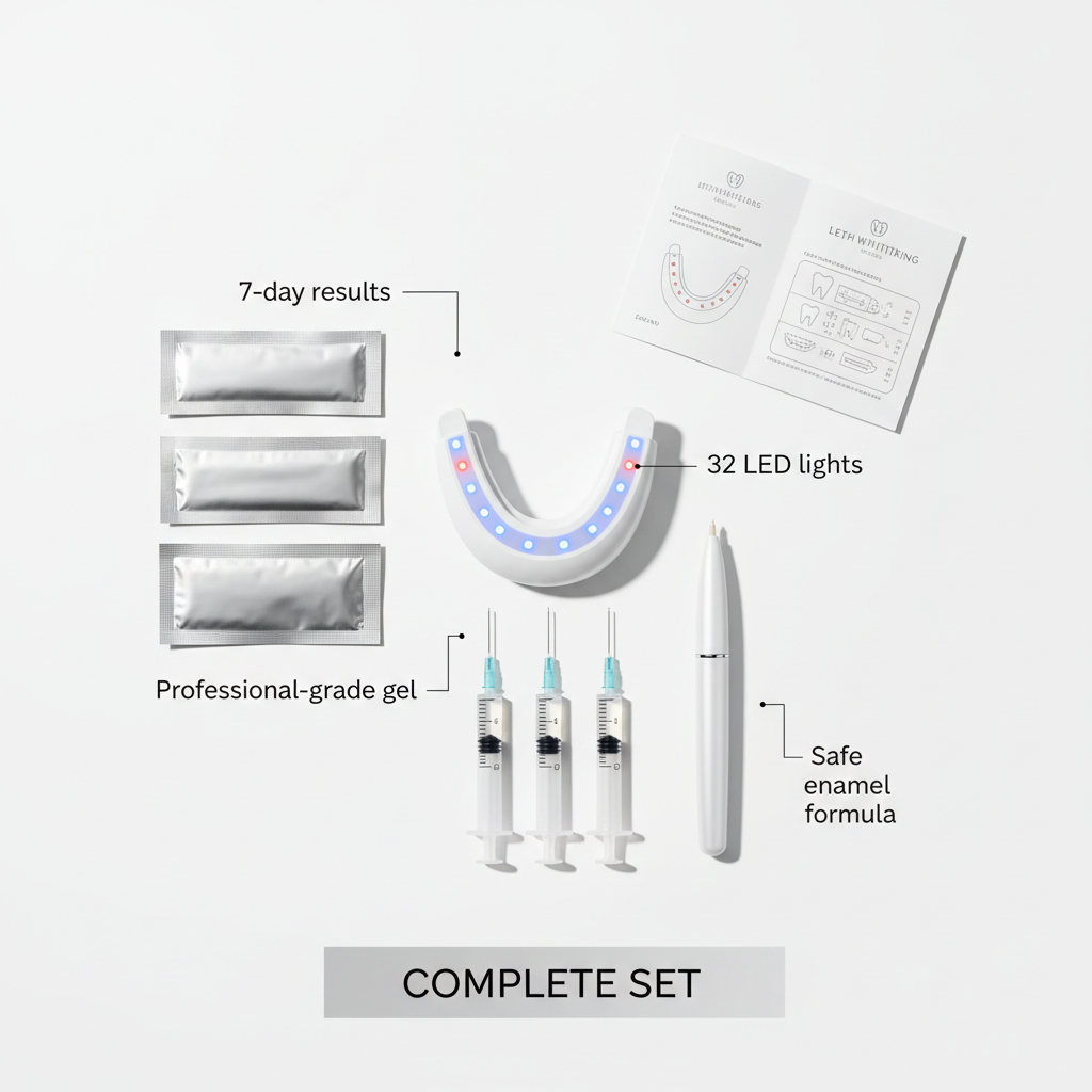 LED Teeth Whitening Kit — Full Kit Feature Flat Lay
