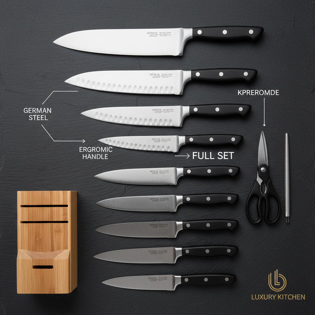 15-Piece German Steel Knife Set — Full Set Feature Flat Lay