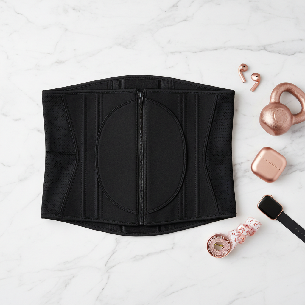 Zippered Waist Trainer — Feature Flat Lay