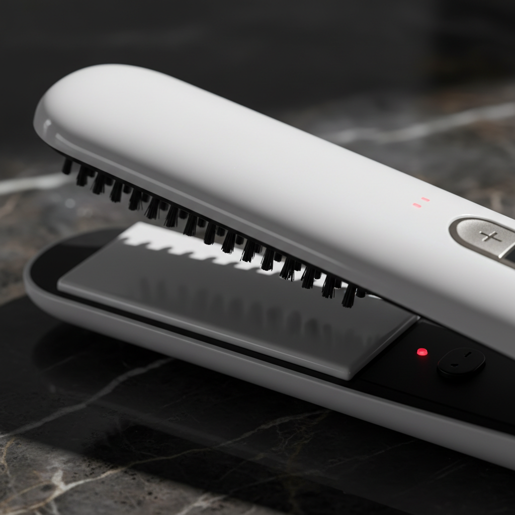 2-in-1 Cordless Hair Straightener Brush — Ceramic Plate Detail