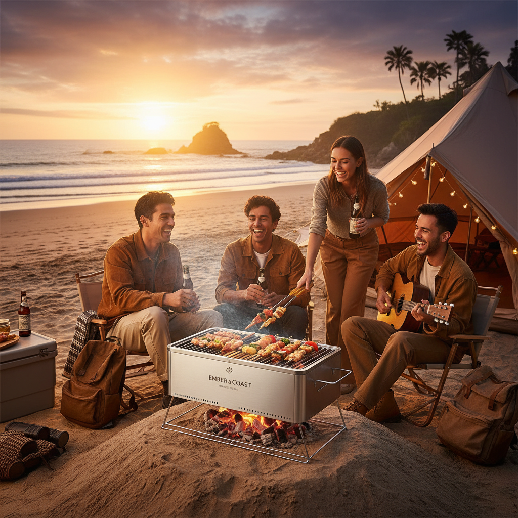 Portable Foldable BBQ Grill — Campsite Lifestyle Shot